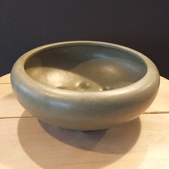 Early Haeger Pottery Art Deco Console Bowl  / Garden Dish - Matte Speckled Green - Picture 1 of 7